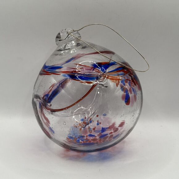 Unbranded Other - Hanging Glass Ball 5” Diameter 4th of July Witch Ball Red & Blue